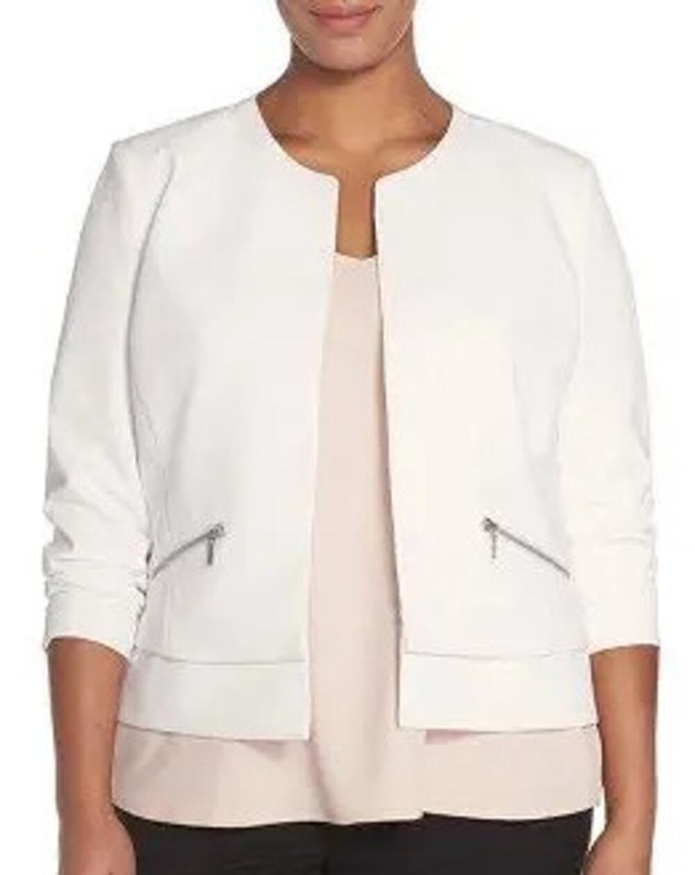 Sejour Collarless Boxy Twill Jacket, White Snow, 14W